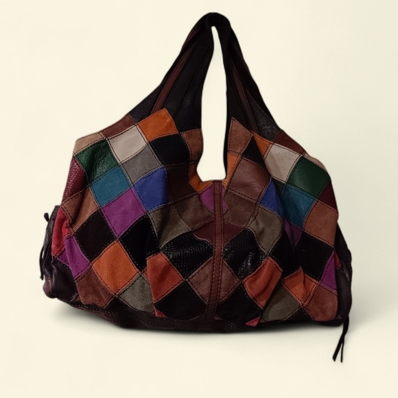 Lucky Brand Handbags - Vintage Lucky Brand Colorful Patchwork Hobo Bag Leather Tote #y2k
